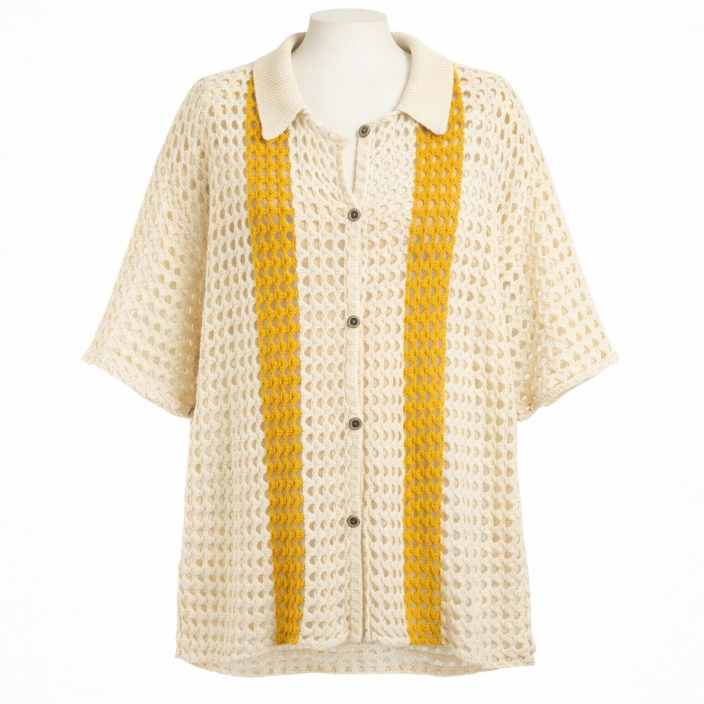BDG Y2K Womens Crochet Button Oversized Shirt Size M‎ Cream Coverup Boho Beach